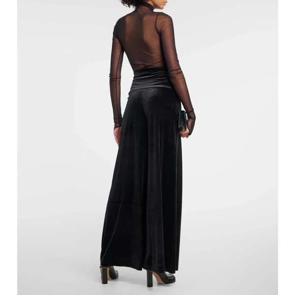 Norma Kamali Elephant Wide-Leg Flare Pull-On Velvet Pants Casual Y2K Black  sz S - Picture 6 of 9